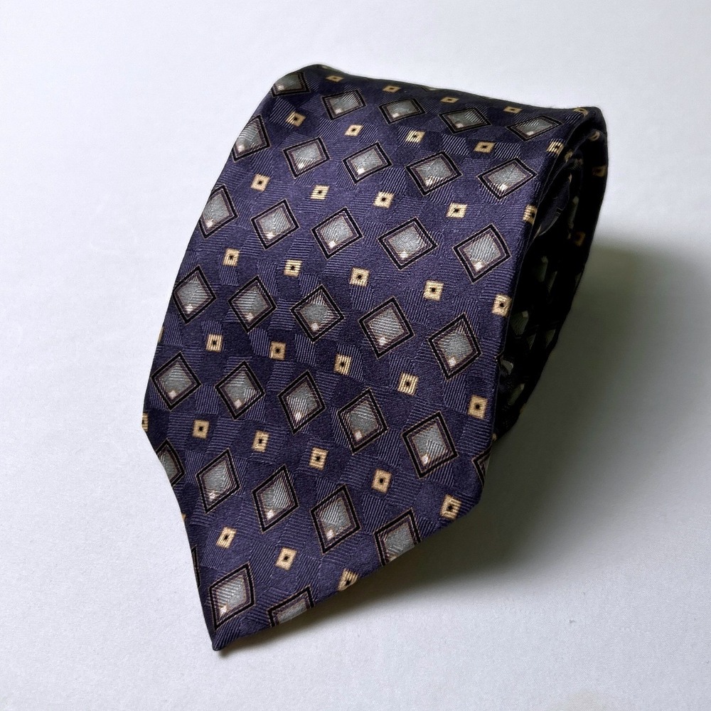 Neo Bill Blass Mens VTG Geometric Diamond Silk Necktie OS Blue Formal Office